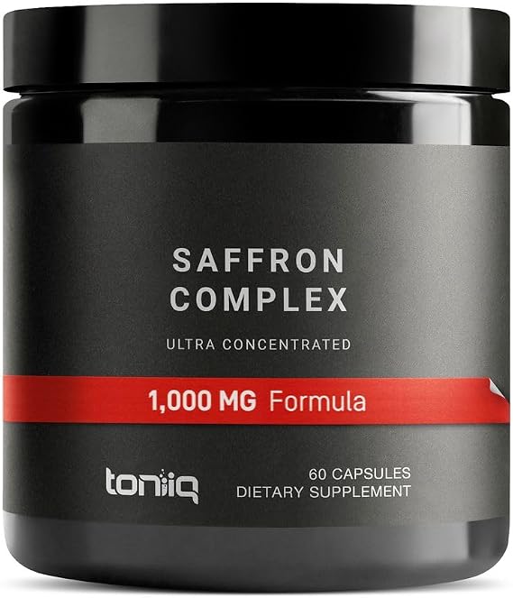Toniiq Saffron Extract Complex 30mg Clinically Studied SafrInside | L-Theanine 210mg, Magnesium Glycinate 400mg, 40:1 Ashwagandha & 10:1 Rhodiola Lab Tested 60 Capsules