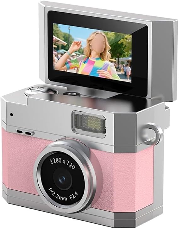 Digital Camera with 0.96-Inch Flip Screen, Thumb-Sized Keychain Cam, Type-C Charging, Portable for Travel Vlogs(Pink)