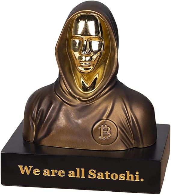 Handmade 6" BTC Satoshi Nakamoto Figure Resin Bitcoin Statue Bronze Finish Gift for Bitcoiners