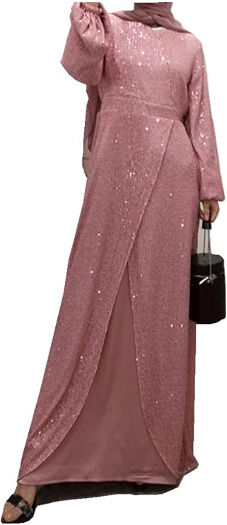 Elegant Muslim Women's Long Dress Sequin Long Sleeve Women Dubai Dress Kaftan Abayas