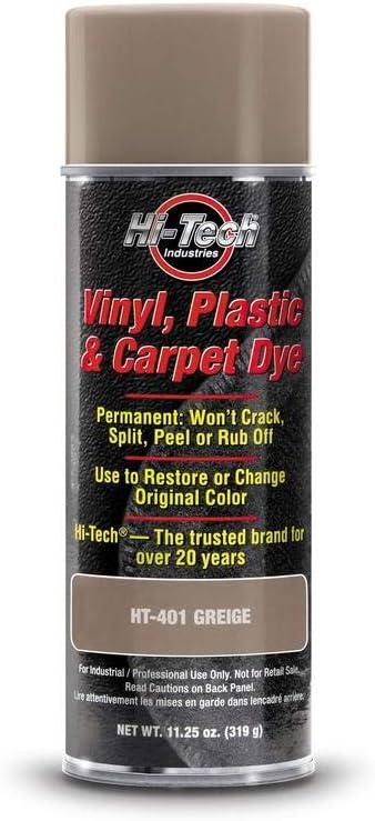 HI-TECH Vinyl, Plastic, Carpet & Upholstery Dye Flexible Automotive Fabric & Leather Paint Permanent Color Coat, Wont Crack or Peel Fast Drying Interior Restoration Spray Greige, 1 Pack