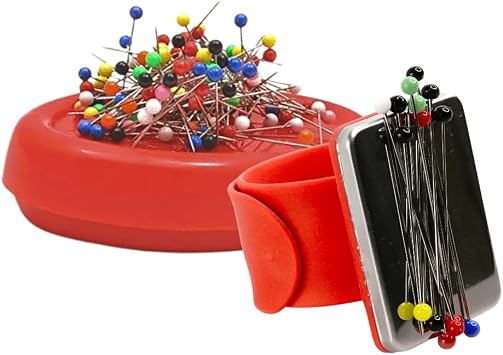 Magnetic Pin Cushions Bundle - Essential Sewing Set - Table Top + Wrist Magnetic Pin Cushion - Red