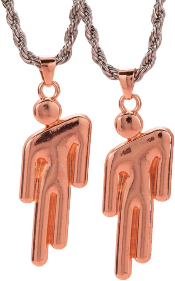 Gold Silver Layered Human Necklace,Sparkling Double Humanoid Shape Pendant Necklace,Shining Crooked Headed Stainless Steel Necklaces Accessories,Hip Pop Jewelry for Men Women