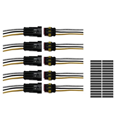 3 Pin Connector Waterproof 5 Kits, 3 Wire Connector 16AWG Automotive Electrical Connectors with Extraction Tool for Car, Truck, Boat and Wire Harness Connection