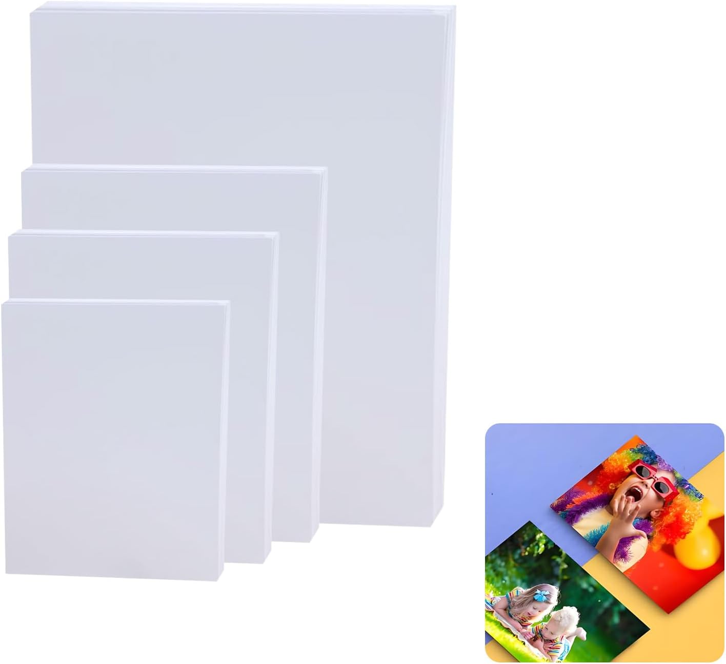 4 Sizes Glossy Photo Paper, Premium High Gloss Photo Paper, Glossy White Photographic Paper Photo for Inkjet Printer, Variety Size 8.9 X 12.7cm, 10.2 X 15.2cm, 12.7 X 17.8cm, 21 X 29.7cm - 90 Sheets