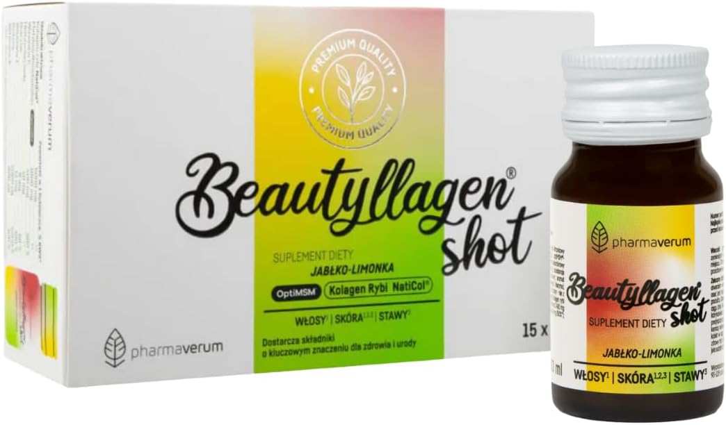 Beauty layers Collagen Drinking Ampoules Shot Apple Lime - 15 x 30 ml 5000 mg NatiCol Fish Collagen Hyaluron Biotin OptiMSM & Vitamin C for Skin Hair Nails & Joints High Dose & Gluten Free