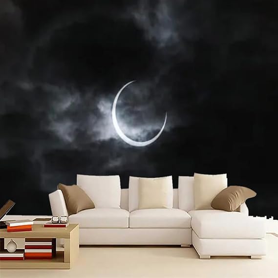 CKSEKD Dark Cloud Moon Wall Mural, Night Scenery 3D Print Peel and Stick Self-Adhesive Wallpaper Removable Wall Decor Sticker for Living Room Bedroom TV and Sofa Background,98""WX69""H