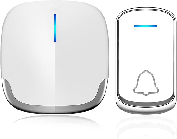 Wireless Doorbell, Waterproof Plug in Cordless Door Chime Kit, 300m Range 58 Chimes, 5-Level Volume & Blue Light (1T1)