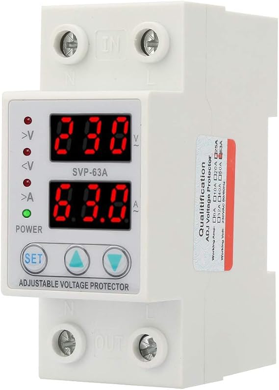Double LED Display Single Phase Adjustable Voltage Current Protector AC230V 63A