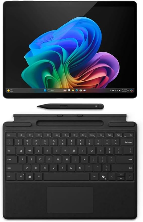 Microsoft Surface Pro 11 Copilot PC Bundle, 13" 2.8K Touchscreen Tablet with Black Pro Keyboard & Slim Pen, Snapdragon X Plus, 16GB RAM, 256GB SSD, Win 11 Pro, Black