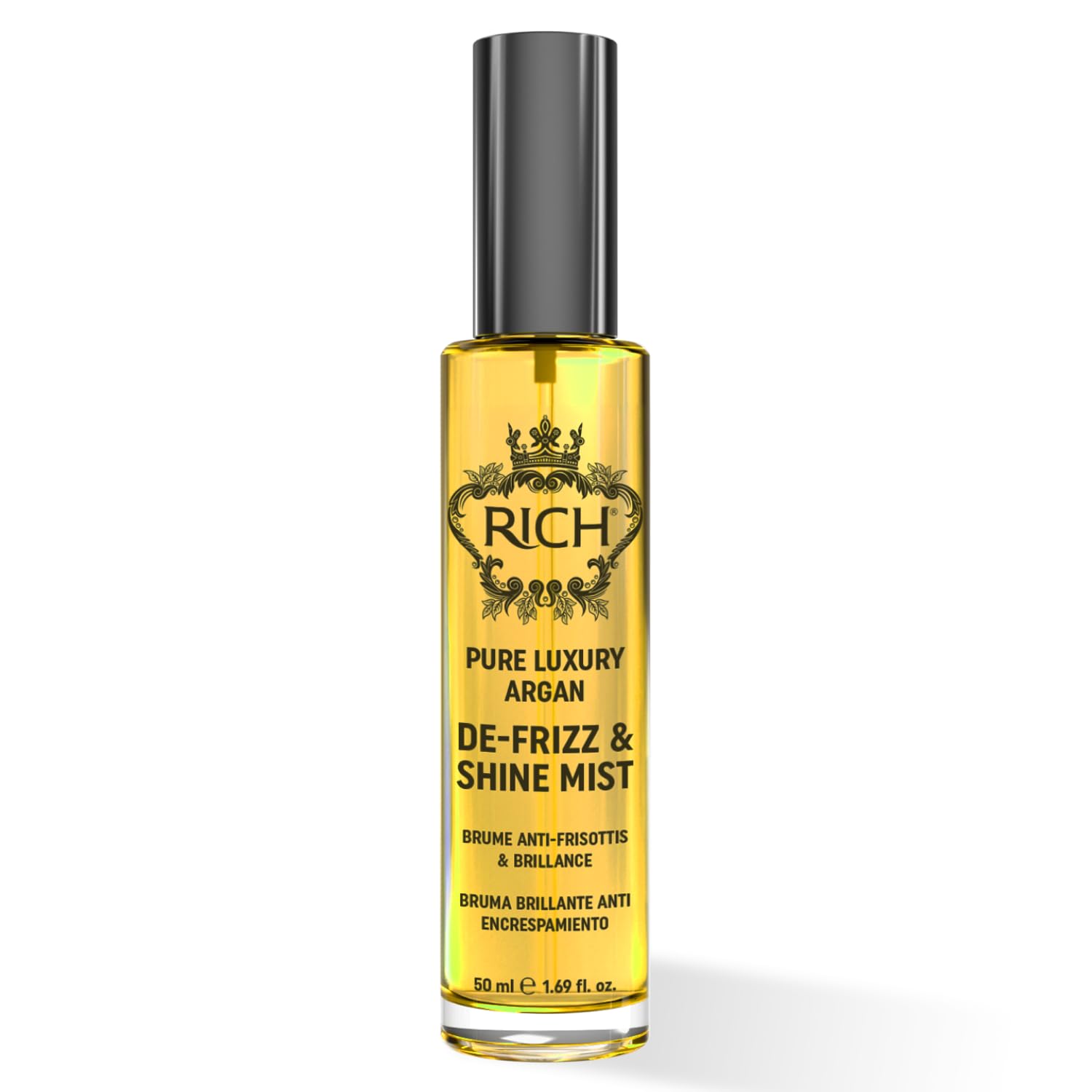 RICH Pure Luxury Argan De-Frizz & Shine Hair Mist - Lightweight Formula, Hydration, Frizz Protection - enrich with Argan Oil and Almond Oil - 1.69 Oz