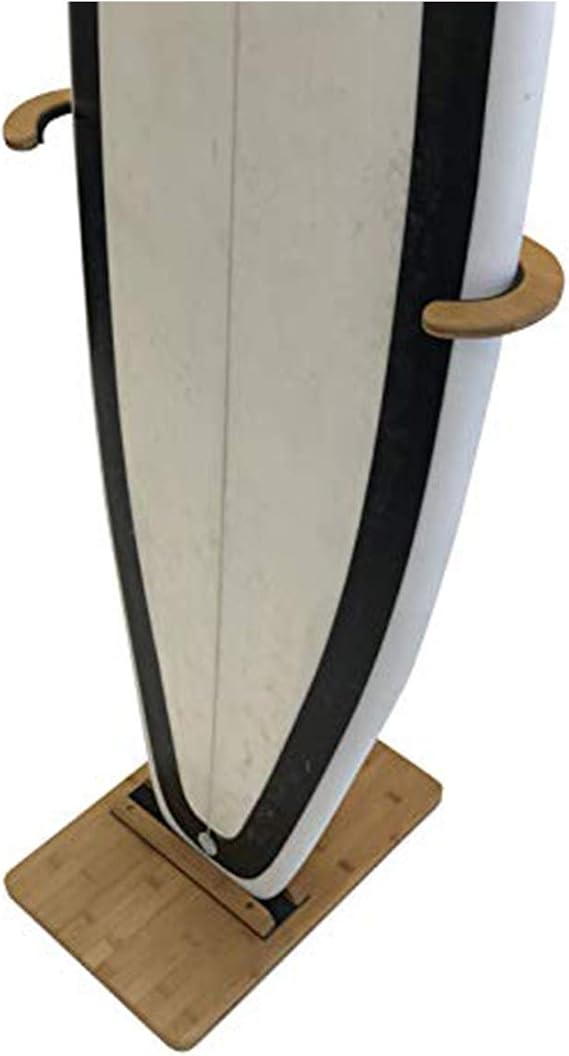 COR Surf Bamboo Surfboard Stand, Standing Rack to Display Your Board | Vertical Surf board Stand for Both Longboards and Shortboards, Adjustable Design made from Sustainable Bamboo