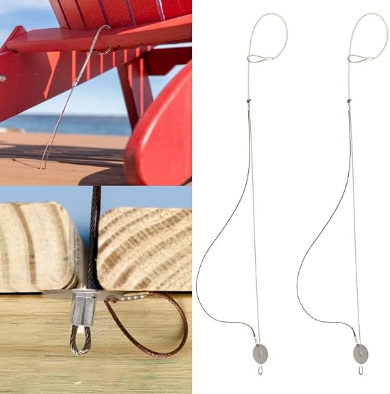2-Pack; Strong Outdoor Furniture Deck Anchor; Made in The USA; Patent Pending; Easy and Fast to Install - No Tools; Cable Holds Up to 286 Lbs in High Winds