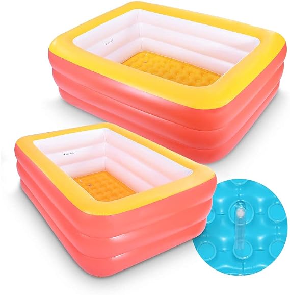 Inflatable Pools, Kiddie Pools, Inflatable Family Swim Play Center Pool with Soft Floor, 82" & 59" Durable Swimming Pool, Summer Water Fun for Garden or Backyard or Indoor (82Orange&59Orange)