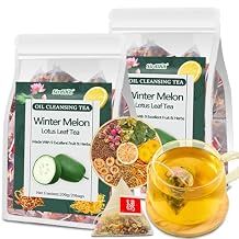 Winter Melon Lotus Leaf Tea, Oil Cleansing Tea 20 Teabags/Bag, 200g/7.05 oz Chrysanthemum Herbal Teas Wax Gourd Lotus Leaf Herbal Teabag, 9 Ingredients Natural Blend Formula (2BAG (40Pc))