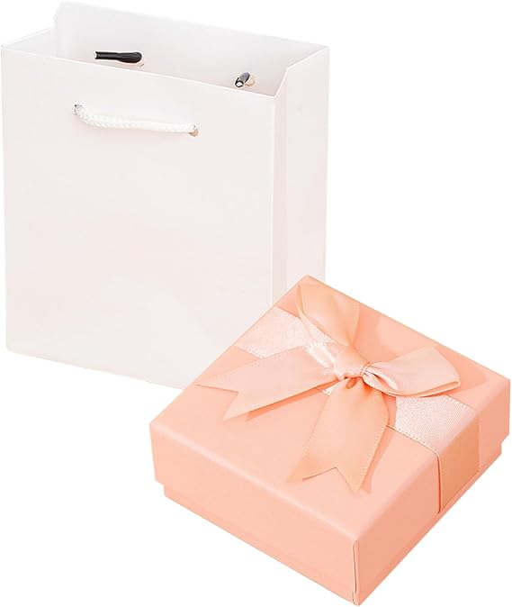 Small Gift Box and Gift Bag 7.5x7.5x3.5cm Kraft Jewellery Gift Box with Bow-Knot Pink Small Boxes for Gifts Bracelet Ring Earring Necklace Jewellery Gift Boxes with Lids for Presents