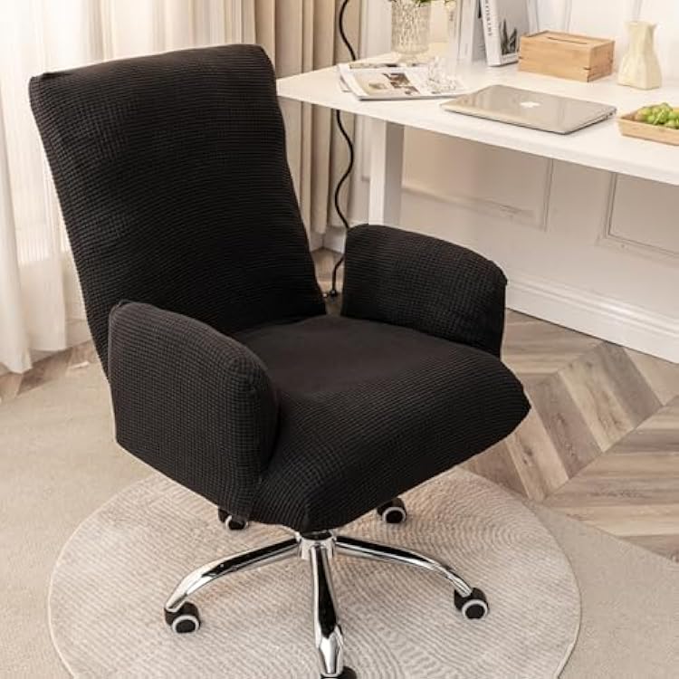 Office Chair Cover with Armrest Covers, Stretch Desk Chair Cover Computer Chair Slipcovers with Leg Rest Cover Rotating Boss Chair Slipcovers Black,L