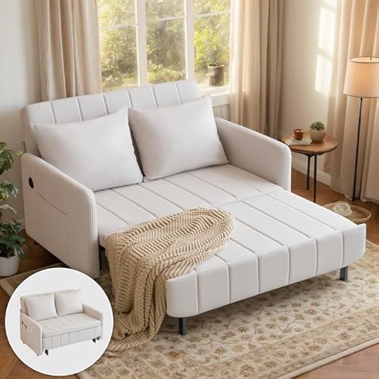 3-in-1 Convertible Sofa Bed, 52 Loveseat Sleeper Bed with Pull Out Couch, Futon Sofa BedSofa Bed Couch, Sleeper Sofa Cama with Pillows & Pockets for Living Room & Apartment