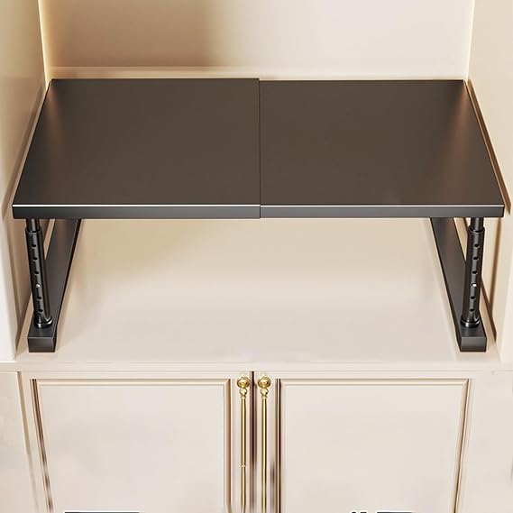 Heavy Duty Expandable Storage Rack Adjustable Metal Shelf Organizer For Locker Cabinet Cupboard Multi-scene Use(Black,L50-85cm*W42cm*H35-50cm)