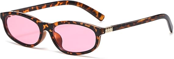 LJCZKA Retro Oval Cat Eye Sunglasses for Women Small Narrow Rectangle Sunglasses 90s Trendy Shades UV400 Protection
