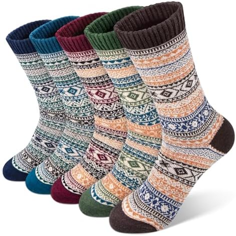 YSense 5 Pairs Mens Wool Socks Winter Warm Knit Causal Crew Socks for Men