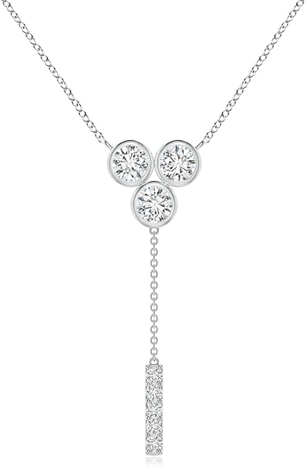 Bezel-Set Trio Lab Grown Diamond Lariat Necklace in Sterling Silver/ 14K Solid Gold/Platinum | April Birthstone Jewelry, Valentines, Wedding, Engagement, Birthday Gift For Women