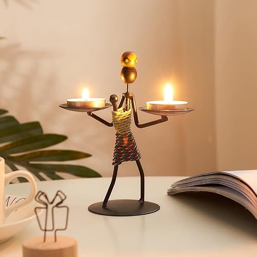 SUME Women Figure Metal Wrought Iron Tealight Candle Holder Home Decor Ornament Candle Holder on Hand