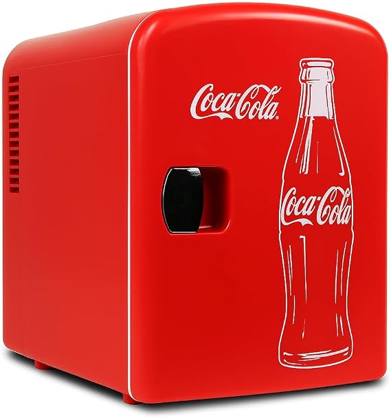 Mini Fridge For Bedrooms 4L Small Fridge 6 Can Table Top Quiet Mini Fridges For Skincare Office Food Drinks Kids Home Car & Travel 12v Portable Cooler Refrigerator by Coca-Cola, Red [Energy Class A]