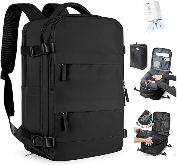 SZLX Vacuum Backpack Travel Bag with Pump, Ryanair Cabin Bags Backpack Wizz air, Ryanair Cabin Bags Underseat Carry On Easyjet Travel Rucksack Cabin Size Fit 14 Inch Laptop