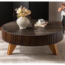 Solid Walnut Round Coffee Table - Contemporary Pedestal Design with Rustic Wood Grain | Space-Saving Accent Table for Modern Farmhouse & Urban Living Rooms