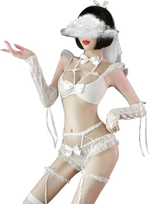 SINMIUANIME Sexy Bridal Lingerie Anime Maid Outfit Bra and Panty Sets Lace Oversleeve Cute