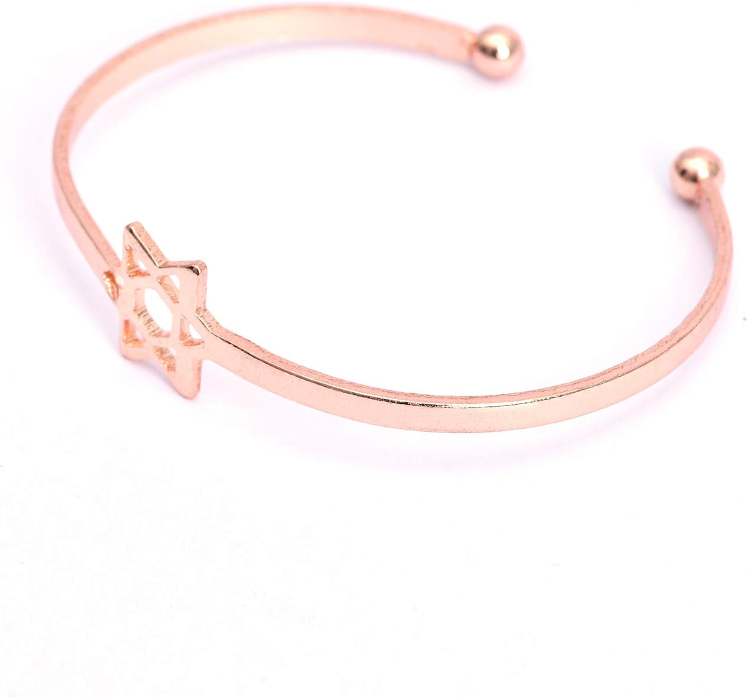 KAKA Rose Gold Plated Cuff Bracelets for Women and Girls Fashion Six-Pointed Star Open Bangle Bracelets,Rose Gold