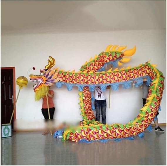 Dragon Dance Set 18Meters Silk Dragon Dance Chinese New Year Party Dragon Dance 10 People Performances Lion Dance Head