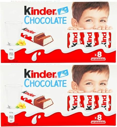 Kinder Chocolate 12.5g – 2 Multipacks of 8 Bars (16 Total) | Creamy Milk Chocolate with Smooth Hazelnut Filling | Perfect Snack Size for Kids & Adults | Tasty Treat for On-the-Go Moments & Sharing