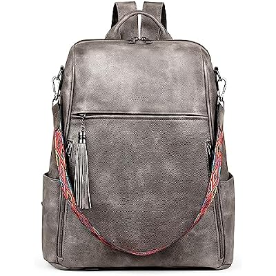 FADEON Leather Laptop Backpack for Women Designer 15.6 inch PU Laptop Bag, Ladies Travel Computer Work Backpack Grey
