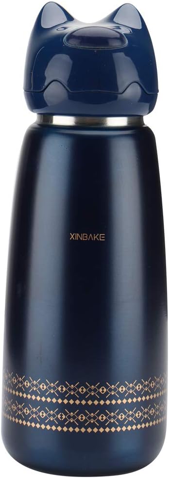 Cute Water Bottle for School, Vacuum Insulated Stainless Steel Thermos Mug，2019 New Cute Animals Insulation Bottle（Blue） (YUNDA)