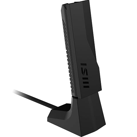 MSI BE6500 WiFi 7 USB Adapter - WLAN up to 2880 Mbps (6GHz, 5GHz, 2.4GHz Wireless), USB 3.2 Gen 1, MU-MIMO, 2X High-Gain Tri-Band Antennas, Beamforming, WPA3 - Cradle Included