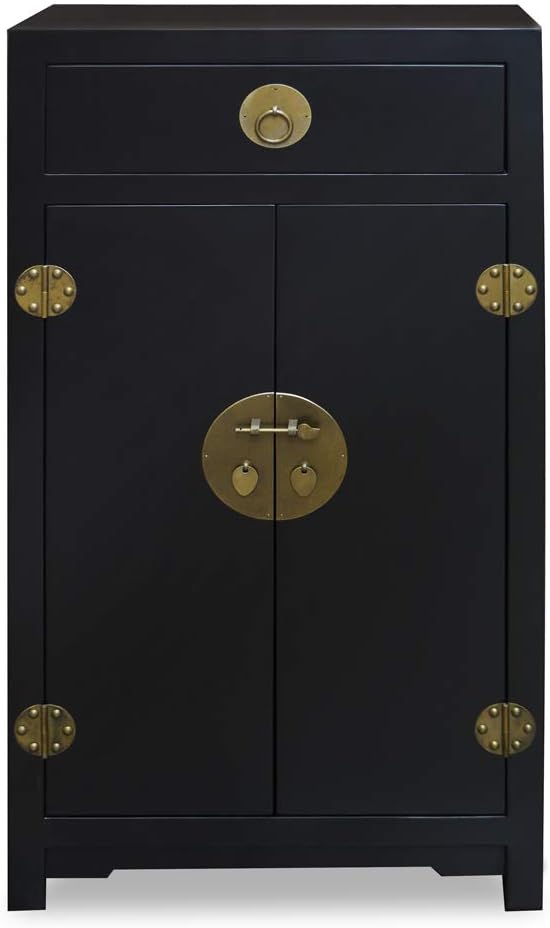 Slim Matte Black Elmwood Chinese Ming Cabinet