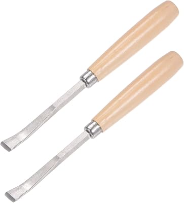 uxcell Wood Chisels Carving Knife, 10mm Chrome Plated 45# Carbon Steel Curved Straight Tip Woodworking Hand Tool Graver 165mm 6.5-Inch Length, 2pcs