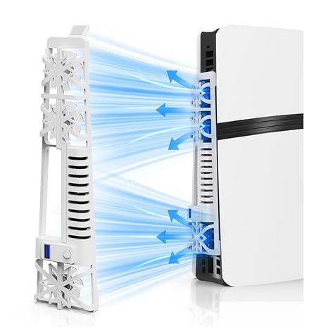 Coyktonty Cooling Fan for PS5 with LED Light,PS5 Fan Cooler System, Adjustable Speed (3 Speeds Mode),Silent Enhanced Cooling Fan Compatible with PlayStation 5 Slim Disc & Digital (White)