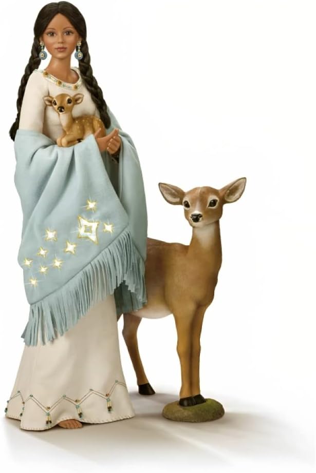 The Ashton-Drake Galleries Dyani Deer Maiden of The Morning Star Native American Poseable Portrait Doll with Deer Figures and Hand Sewn Beaded Illuminated LED Shawl 21-Inches