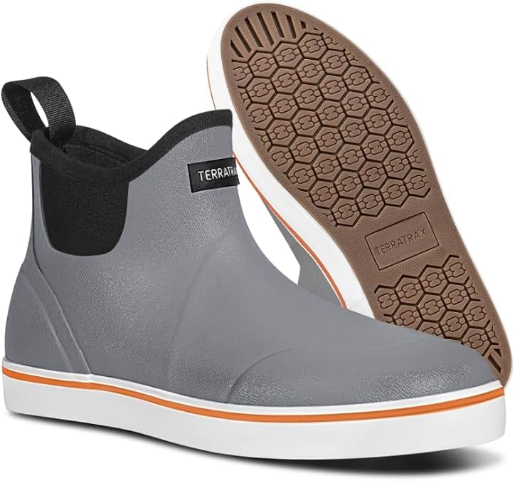 Men's Waterproof Fishing Deck Boots, Slip-On Ankle Rain Boots