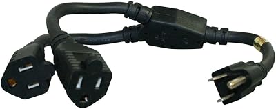 Power Cord Extension & Splitter, NEMA 5-15P to Dual NEMA 5-15R, 14AWG, 15A, 125V Y-Splitter with Defined Branch Lengths