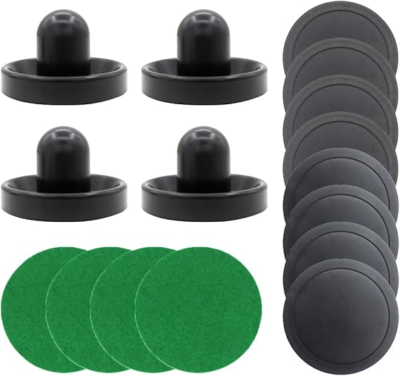 Air Hockey Pucks and Paddles,Black Air Hockey Puck Pusher,Goal Handles Paddles Replacement Accessories for Game Tables (4 Striker 96mm with Pads, 8 Pucks 64mm Thick and Thin)