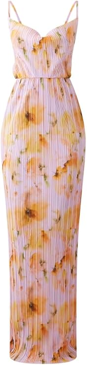 Summer Floral Dress Sexy Strap Shoulder Pleated Maxi Dresses A Line Wedding Guest Dresses for Women