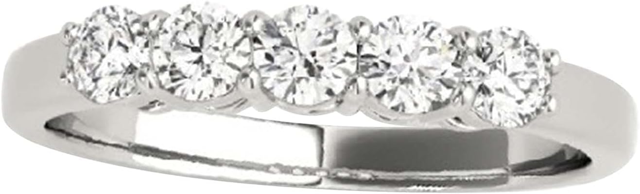 Diamond Wedding Band For Women 0.50 To 1.50 Carat Brilliant Round Lab Grown Diamond 5-Stone Engagement Aniversary Ring Band In 10K Solid Rose Yellow White Gold | Aone Jewelry Collection