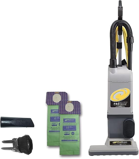 ProTeam ProForce 1500XP Bagged Upright Vacuum Cleaner with HEPA Media Filtration, Commercial Upright Vacuum with On-Board Tools, Corded