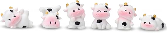 6 Pcs Mini Cow Car Accessories, Cute Car Dashboard Decorations & Rear View Mirror Ornaments, Cow Print Car Dashboard Decor, Aesthetic Computer Monitor Decor Figurines for Women Desk Office Home