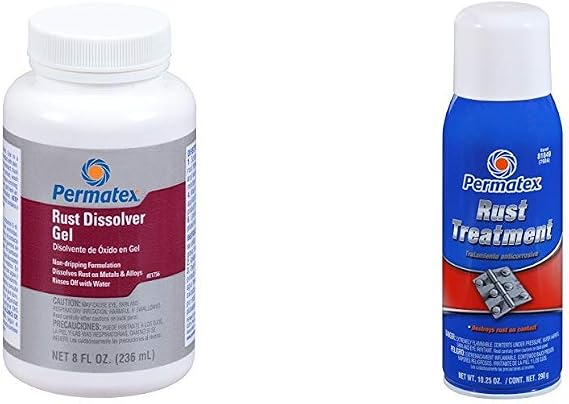 Permatex 81756 Rust Dissolver Gel, 8 oz. + 81849 Rust Treatment, 10.25 oz. net Aerosol Can