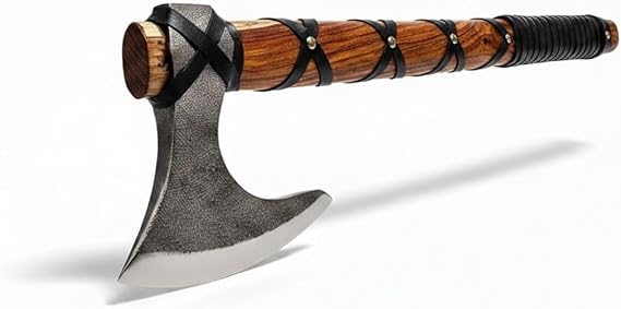 Poshland AX-7000 Custom Gift Forged Carbon Steel Viking Axe with Rose Wood Shaft, Viking Bearded Camping Axe (AX-7000) (AX-5936)